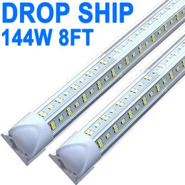 LED Shop Light 8Ft, 144W LED Tube Light Fixture, 8 foot Clear Cover Cool White 6500K, V-Shaped Integrated Fixture for Cooler Door Lighting 25Pack Warehouses crestech