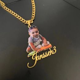 Necklaces Personalised Colourful Portrait Name Pendant Necklace Custom Name Necklace Men Women Necklace Memory Pictures Family Jewellery Gift