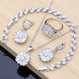 Necklaces Natural White Cubic Zirconia Bridal Jewellery Set 925 Silver Jewellery Earrings Pendant Necklace Sets For Women