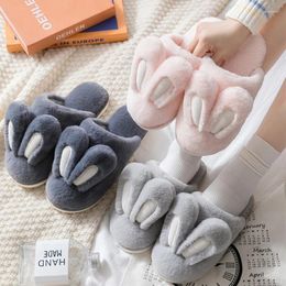 Slippers Cotton Women Men Spring Autumn Shoes Warm Plush Thick Sole Indoor Furry Slipper Couples House Slides Platform Footwear