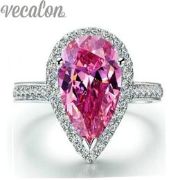 Vecalon fashion ring Pear cut 4ct Pink Cz diamond Engagement wedding Band ring for women 925 Sterling Silver Female Finger ring2887