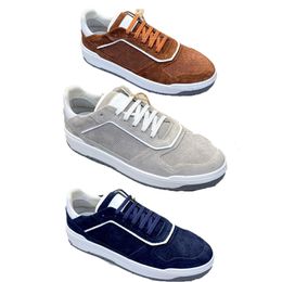 Luxury fashion designer brand fashionable men's business and leisure sports shoes circular punched lightweight lace up splicing leather lace up low top shoes 5-10