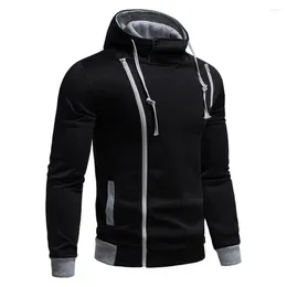 Men's Hoodies Diagonal Zipper Hoodie Buttoned Men Asymmetric With Drawstring Long Sleeve Contrast Color For Fall