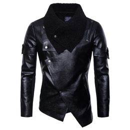 Washable PU Leather Jacket Motorcycle Lapel Punk Irregular Black Business Rock Coat High Quality Autumn Winter 240223