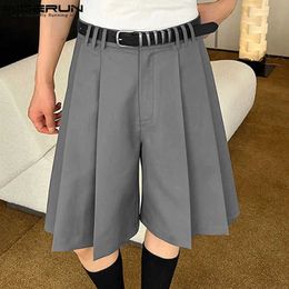 Men's Shorts 2023 Men Shorts Pleated Solid Color Loose Streetwear Casual Men Bottoms Korean Style Summer Leisure Male Shorts S-5XL 240226