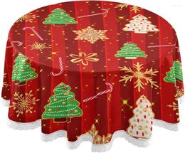 Table Cloth Christmas Golden Snowflakes Tree Round Tablecloths Washable Polyester Cover For Kitchen Dinning Parties Tabletop Decor