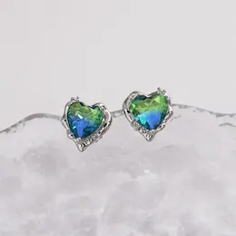 Stud Earrings FEEHOW Gradient Heart Crystal For Women Sweet Romantic Purple Green Earring INS Daily Wearable Accessories