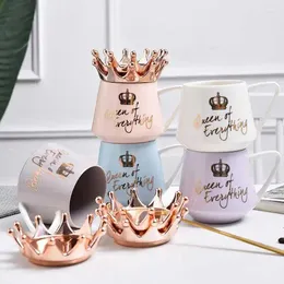 Mugs Crown Ceramic Mug Creative Milk Coffee Cup With Lid Spoon Set Home Decor Kitchen Utensils Couple Friends Holiday Gifts