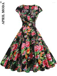 Party Dresses 2024 Flower Print Summer Dress 50s 60s 40s Vintage Female Short Sleeve Retro Robe Rockabilly Vestidos