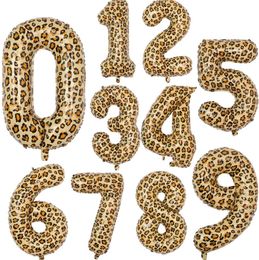 32Inch Leopard Print Number Balloons 0 1 2 3 4 5 6 7 8 9 Digital Aluminum Film Balloon Kids Jungle Safari Birthday Party Decor