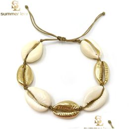 Pendant Necklaces Beach Natural And Zinc Alloy Shell Charm Bracelet Necklace Beige Cord Gold Colour Handwoven One Set For Wom Dhgarden Dhyv2