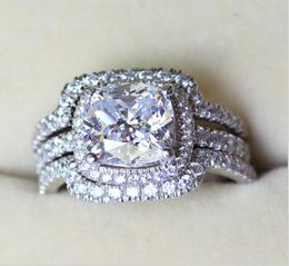 Victoria Wieck Cushion cut 8mm Diamond 10KT White Gold Filled Lovers 3in1 Engagement Wedding Ring Set Sz 5112521677