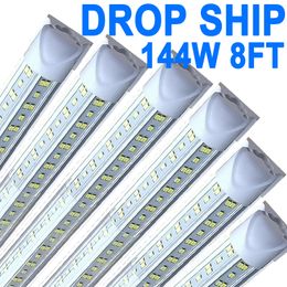 LED T8 Integrated Fixture 8FT 144W Linkable LED Shop Light, LED Ceiling Light and Under Cabinet Light, for Cooler, Garage, Warehouse, Clear Cover 25 Pack crestech