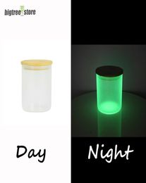10oz Sublimation Blanks Glass Candle Jar Glow in the Dark Glass Beer Mugs for Making Candles Candle Containers With Bamboo lids Ha2827087