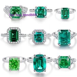 Rosy Jewellery S925 Sterling Silver Emerald Cz 8a Ice Crush Cubic Zirconia Oval Cushion Green Diamond Promise Engagement ring