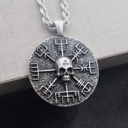 SanLan 12pcs Norse Vikings Gear Vegvisir with skull necklace amulet3251