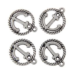 Zinc Metal Alloy Anchor Charm Pendants Round Antique Silver Carved Hollow jewelry making Findings 50pcs341L