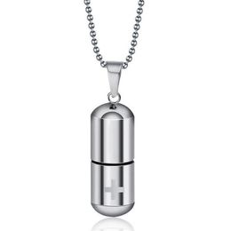 Fashion Jewelry Simple Personality Pills Titanium Steel Pendant Stainless Steel Capsules Pendant Necklace274S