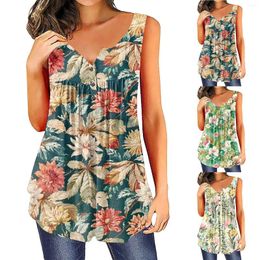 Women's Tanks Plus Size Women Tops Summer Fashion Floral Printed Round Neck Casual Vest Shirt Female Sleeveless Irregular Hem Cotton Tank