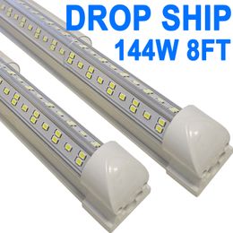 8Ft LED Shop Light Fixture - 144W T8 Integrated LED Tube Light - 6500K 7200LM V-Shape Linkable - High Output - Clear Cover - Plug and Play - 270 Degree Garage, Shop crestech
