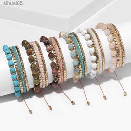 Beaded 4Pcs/Set Natural Stone Beaded Bracelets For Women Gold Colour Cube Beads Wristbands Fashion Multi-layer Stone Bracelet Jewellery YQ240226