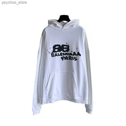 Men's Hoodies Sweatshirts Hand Painted Graffiti Print Casual Loose Hooded Sweater for Men and Women Q240225