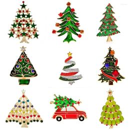 Brooches 2024 Christmas Tree Pins Collection For Women Men Rhinestone Plant Xmas Badge Year Party Gift