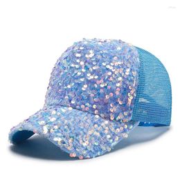 Ball Caps Women's Shiny Sequined Mesh Summer Thin Breathable Baseball Cap Snapback Hat Outdoor Street Fashion Sun Hats 2024