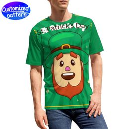 Custom men's full print T-shirt Moisture absorbent Breathable comfort Reinforced round neck Fashion St. Patrick's Day 95% polyester +5% Spandex 202g Green casual