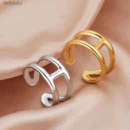 Solitaire Ring Cazador Letter H Shape Finger Rings for Women Adjustable Stainless Steel Ring Gold Colour Mother Day Jewellery Gift Wholesale 2023 240226