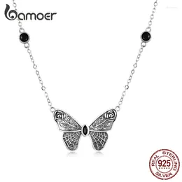 Pendants Bamoer Silver Vintage Dark Gem Big Butterfly Necklace For Women 925 Sterling Jewellery Ball Party Halloween Gift Choker