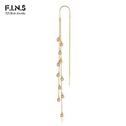 Earrings F.I.N.S Pure S925 Sterling Silver Long Zircon Tassel Drop Earrings Luxury Hanging Pierced Ear Line Dangling Fine Jewellery