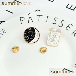 Pins, Brooches Arrival Good Mood White Black Colour Constellation Moon Brooch Essential Oil Vibes Pins Button Coat Jacket Co Dhgarden Dhupb