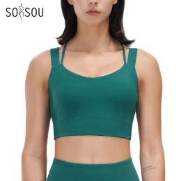 Bras SOISOU Lycra Gym Yoga Bra Top Women Sports Bra Fitness Underwear Elastic Breathable Shockproof Cross Back Workout Bra 5 Colors