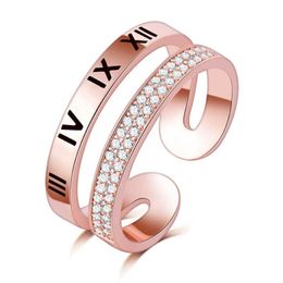 Luxury 18k rose gold filled roman letter Finger Ring diamond Zircon micro pave for Women Anniversary2820