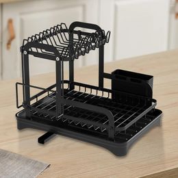 Kitchen Storage 2 Tier Dish Drainer With Drip Tray Drying Rack Cup Holder Bowl Draining Shelf Cutting Board For Counter