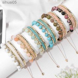 Beaded Natural Crystal Stone Bracelets Set 4Pcs Bangles Adjustable Gold Colour Beads Bracelets Set For Women Jewellery Female Male Party YQ240226