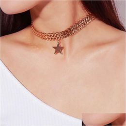 Pendant Necklaces New Trendy Punk Rock Gold Colour Stars Pendant Choker Necklaces Jewellery Thick Chain Neck Collar For Women S Dhgarden Dhbiw