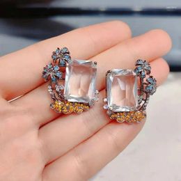 Stud Earrings Bilincolor Vintage Coconut Palm Clear Cubic Zirconia Square Earring For Women Wedding Gift