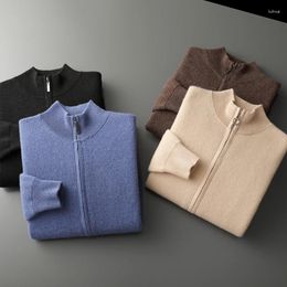 Men's Sweaters 4-color 100 Pure Wool Cardigan Sweater Loose Casual Knitted Half High Collar Product Pullover Business