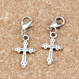 100Pcs lots Antique Silver zinc alloy Cross Charms Bead with Lobster clasp Fit Charm Bracelet DIY Jewelry 11 2x35mm A-271b215s