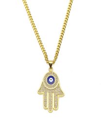 New Blue Evil Eye pendant necklaces Hamsa Hand of Fatima Charm Long Cuban chains For womenmen Hip Hop Fashion Jewelry8220331