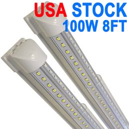 100W 8FT LED Shop Light, 10000lm 6500K Super Bright White, Linkable Ceiling Light Fixture, V Shape Integrated T8 LED Tube Light for Workbench Cabinet USA crestech