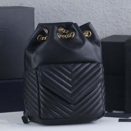 Chain Joe Backpack Women Back Pack V-Shaped Quilting Genuine Leather Large Capacity Pocket Black Shoulder Bags Handbag Tote Bag240S