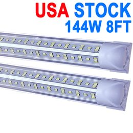 LED Shop Light 8ft, 144W LED Tube Light Fixture, Clear Cover Cool White 6000K, V-Shaped Integrated Fixture for Cooler Door Lighting for Garage Warehouse crestech