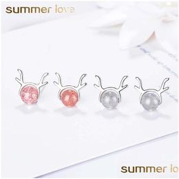 Stud New Arrival Beautif Round Stberry Crystal Moonstone Stud Earrings For Women High Quality Copper Deer Antlers Earring C Dhgarden Dhvcq