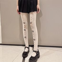 Women Socks Lolita Cosplay Girls Bowknot Hollow Out Pantyhose Fashion Sexy Thin Ins Tide Lace Tights Anime Black White Fishnet Silk Stoc 6631