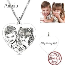 Necklaces Amxiu Engrave Words Custom Picture Sterling Sier Necklace Heart Pendant Personalized Photo Necklace Jewelry for Lover Gift