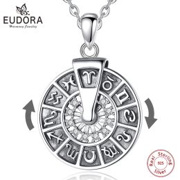 Necklaces Eudora Sterling Sier 12 Zodiac Whee Necklace for Man Women Vintage 12 Zodiac Signs Pendant Personality Jewellery Party Gift