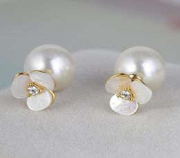 Luxury Designer Famous Earrings Flower Style Double Side Stud Earrings with Pearl Jewelry for Women Party Gift9030193